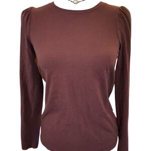 Madewell Burgundy Puff Shoulder Long Sleeve Tee Soft Knit Crew Neck Top XS